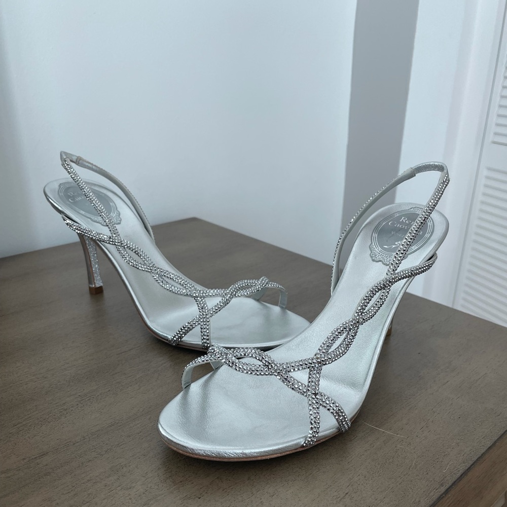 Rene Caovilla silver satin/light chrome Sandals
